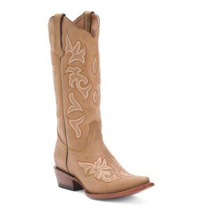 TANNER MARK Honey Brown Made In Mexico Leather Inlay Snip Toe Western Boots